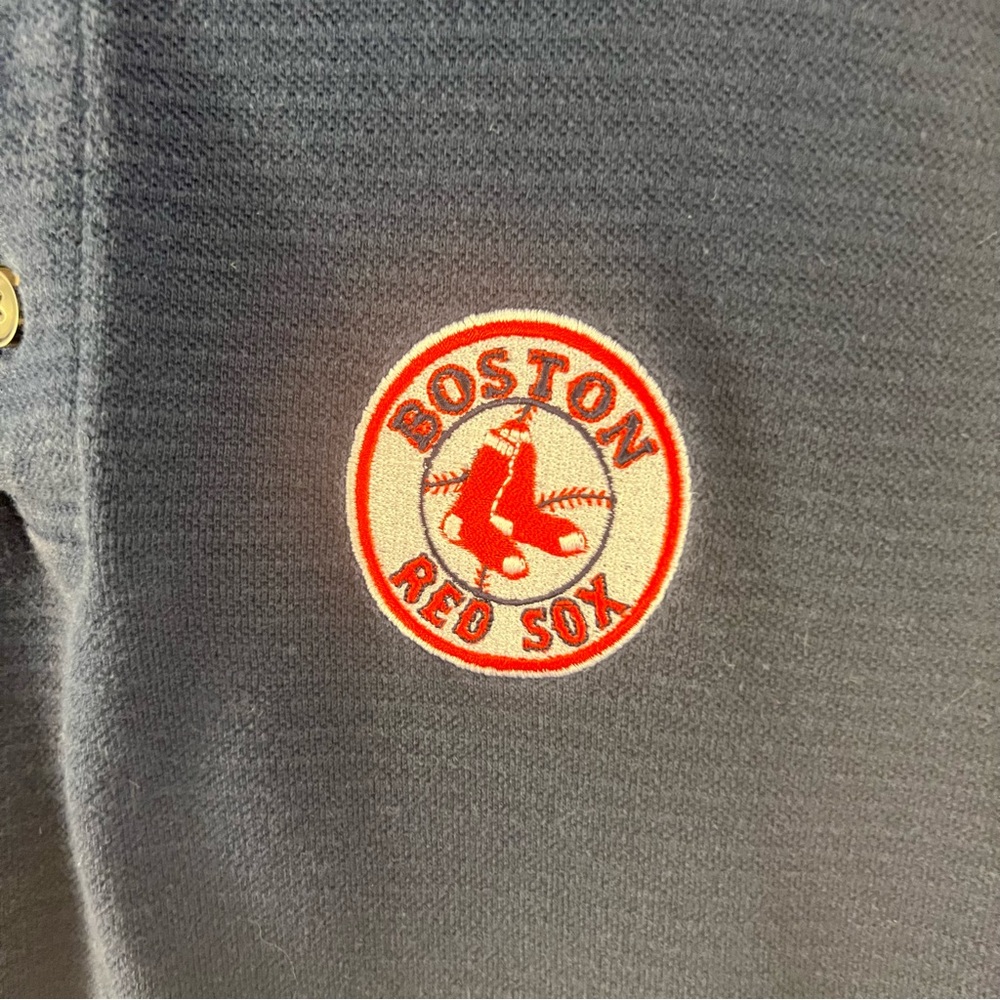 Boston Red Sox Vintage Lee Sport Baseball Polo Shirt Men's M Medium Blue Ribbed - Picture 2 of 4